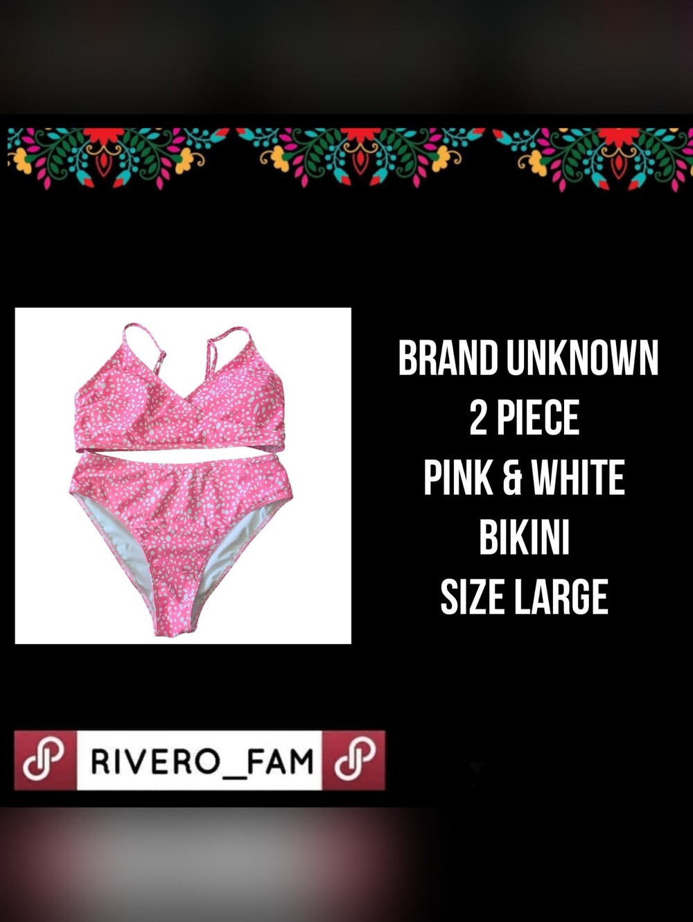 BRAND UNKNOWN | 2 PIECE PINK & WHITE BIKINI | SIZE LARGE